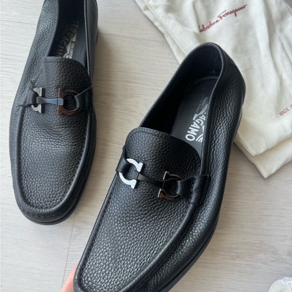 Salvatore Ferragamo Textured Black Leather Loafers